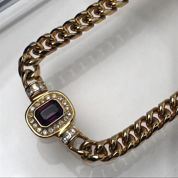 VTG 80s CHRISTIAN DIOR AMETHYST CRYSTAL NECKLACE - Picture 9 of 16